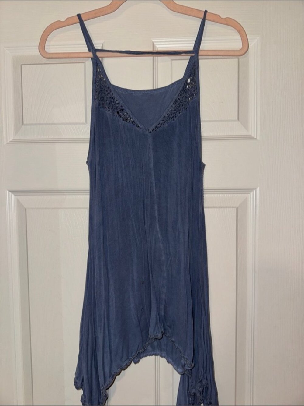Blue Asymmetrical Lace-Trim Top - Picture 2 of 3